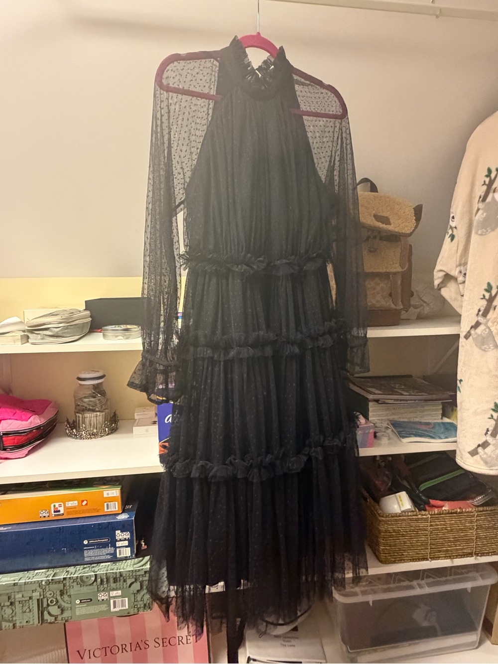 Black Sheer Tiered Halter Maxi Dress